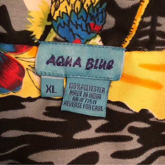 Aqua Blue Hawaiian Shirt Mens Size XL Tropical Print Button Up Short Sleeve - Picture 4 of 7